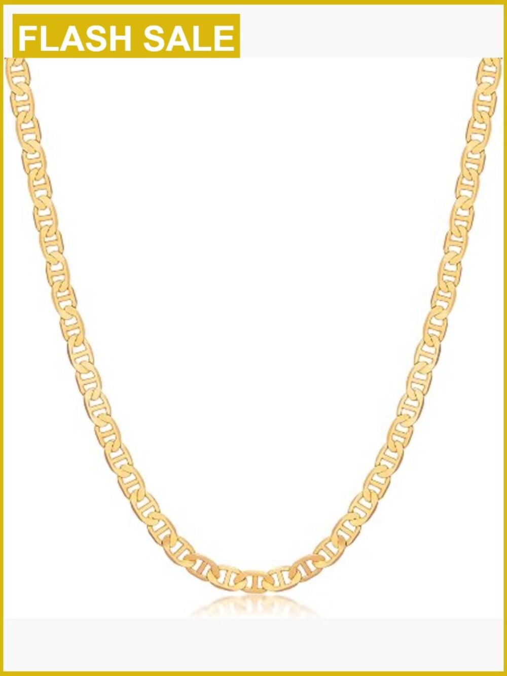 18K Gold Plated Mariner Chain Necklace, Flat Marina Links